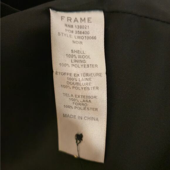 FRAME Wool Double Breasted Blazer Size 12 Noir Black Shoulder Pads Classic Chic - Picture 11 of 12